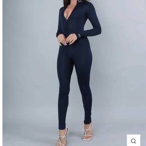 MILANO DI ROUGE ONE PIECE BODYCON ZIPPER JUMP SUIT - black medium